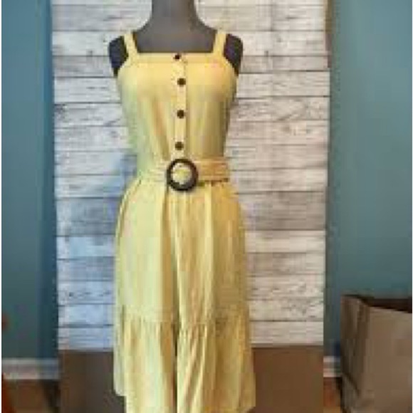 Monteau mustard color linen dress with belt size large - Picture 1 of 5